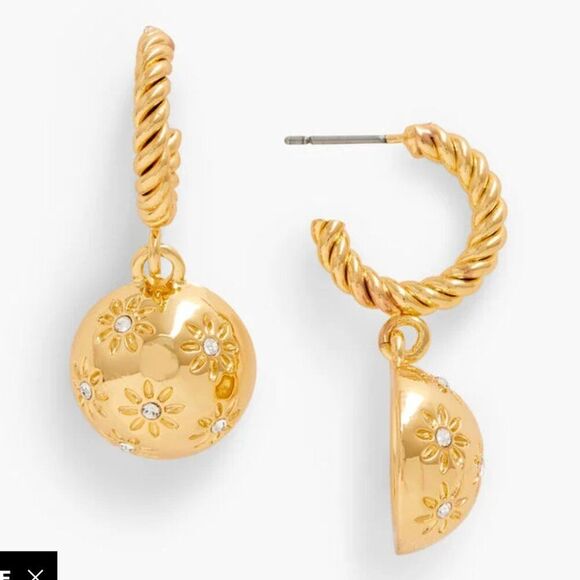 NWT Talbots Gold Celestial Cubic Zirconia Bauble Drop Earring Post Classy Flower - Picture 1 of 6